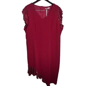 Grace Karin Dress Women 2XL Wine Sequin Ruffle Asymmetrical Hem NWT Wedding Glam